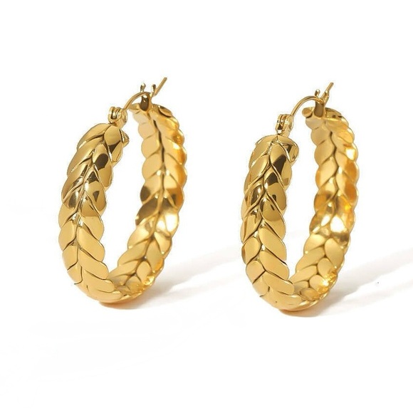 18K gold Plated Braided Woven Hoop Earrings - Picture 3 of 5